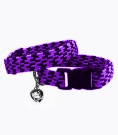 Elastik Örme Kedi Tasması Mor-Siyah 10 mm A=23/32 cm